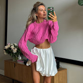 Pleated fluffy satin high waist skirt